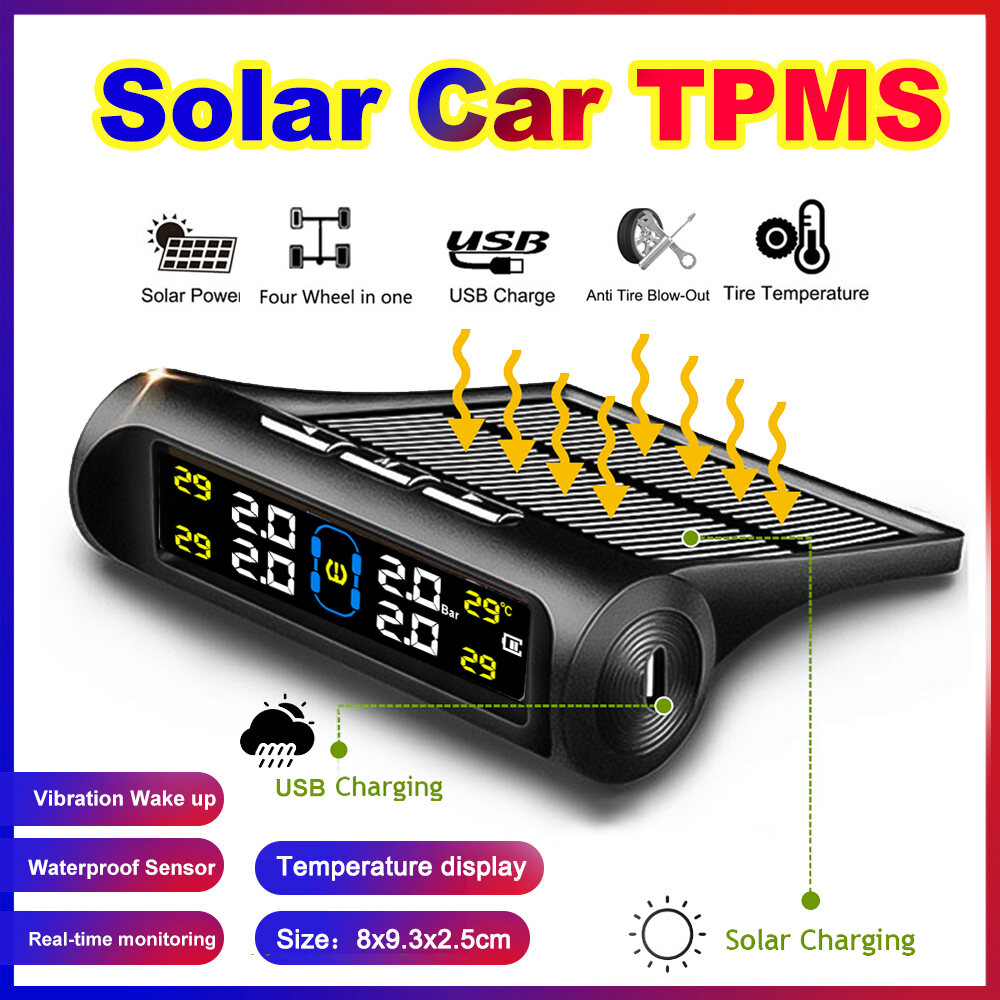 Năng lượng mặt trời điện TPMS Xe áp suất lốp xe báo động hệ thống màn hình tự động an ninh Hệ thống báo động Lốp Áp suất nhiệt độ cảnh báo