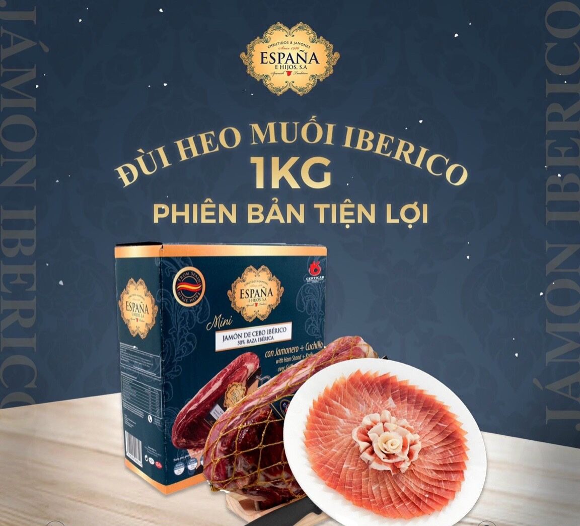 Đùi heo muối mini Jamon Iberico Espana Tây ban nha 1kg lợn đen hảo hạng

👌