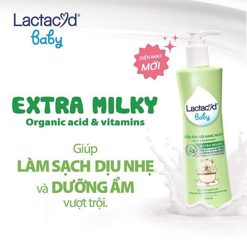 [HCM]Lactacyd Gentle care, extra milky(sữa tắm gội cho bé) 500ml