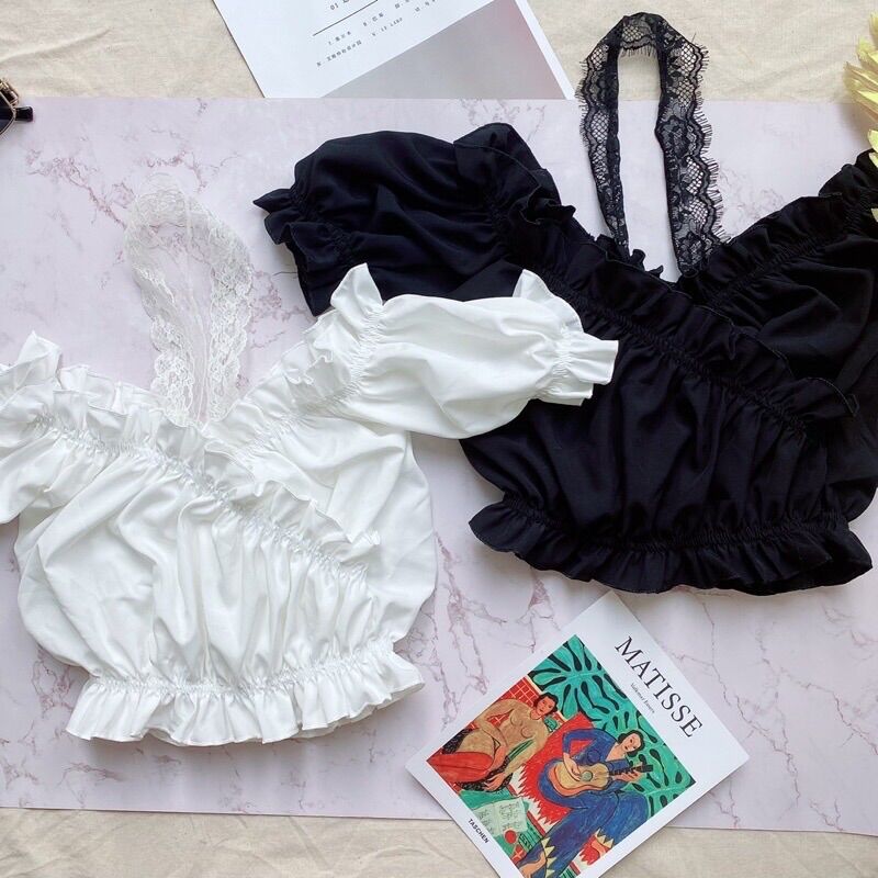 Áo Croptop Voan Đắp Chéo Phối Ren
