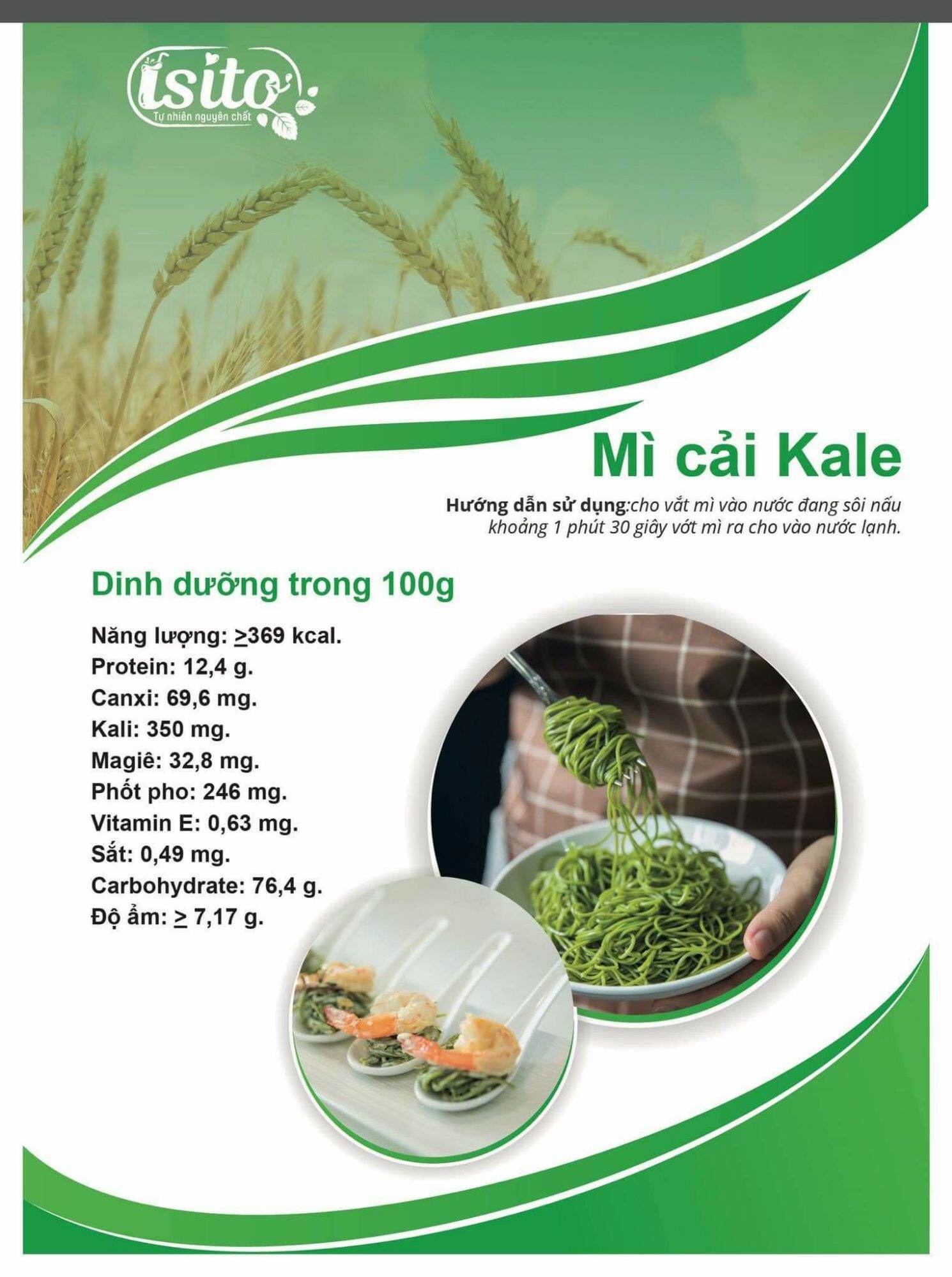 Mì rau cải Kale Organic gói 500g (18 vắt)