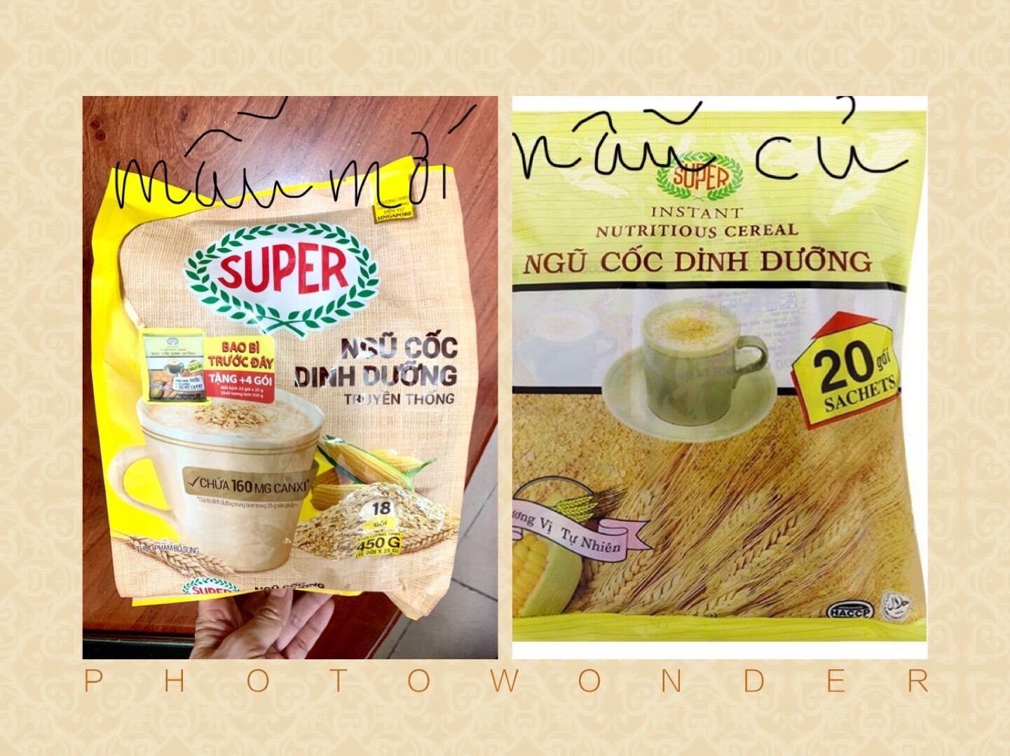 Ngũ Cốc Dinh Dưỡng của Singapore, bột ngủ cốc Super ít đường 450g 18goi x