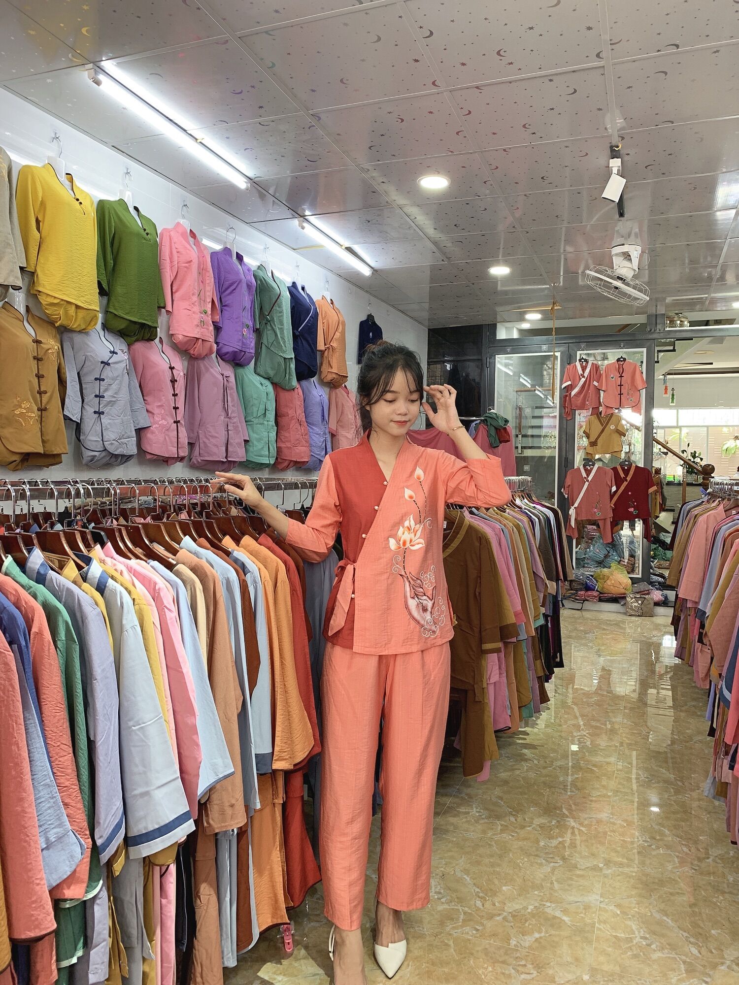 Áo lam đi chùa cao cấp, thời trang nữ nhật phối tơ
