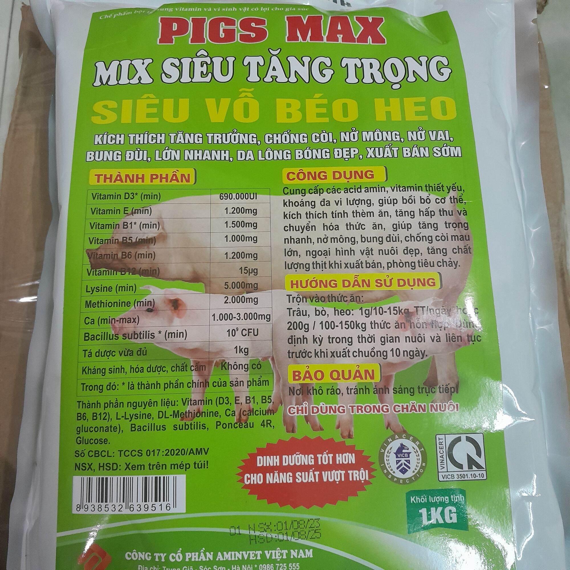 Mix siêu tăng trọng 1kg heo nhanh lớn nhanh xuất bán