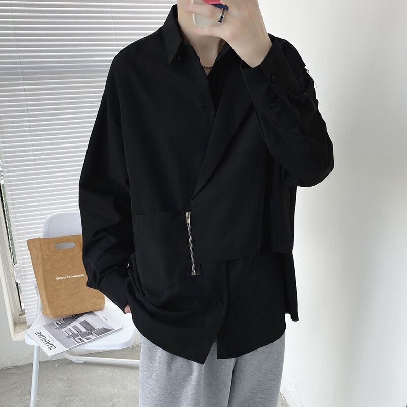 Áo Sơ Mi Giả Hai Chiếc Áo Sơ Mi Nam Dài Tay Cảm Giác Rủ Xuống Phong Cách Harajuku Cặp Đôi Cảm Giác Cao Cấp Đặc Biệt Cảm Giác Thiết Kế Mùa Xuân 2023 Sành Điệu