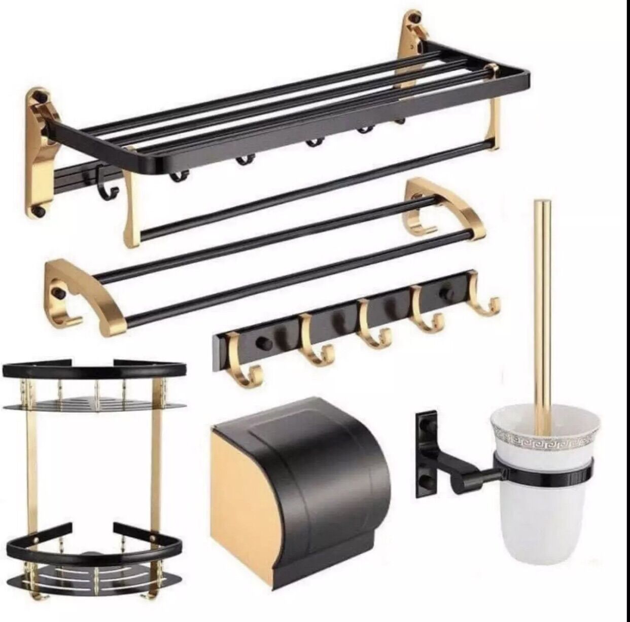 Phụ kiện nhà tắm vàng đen 5 sản phẩm