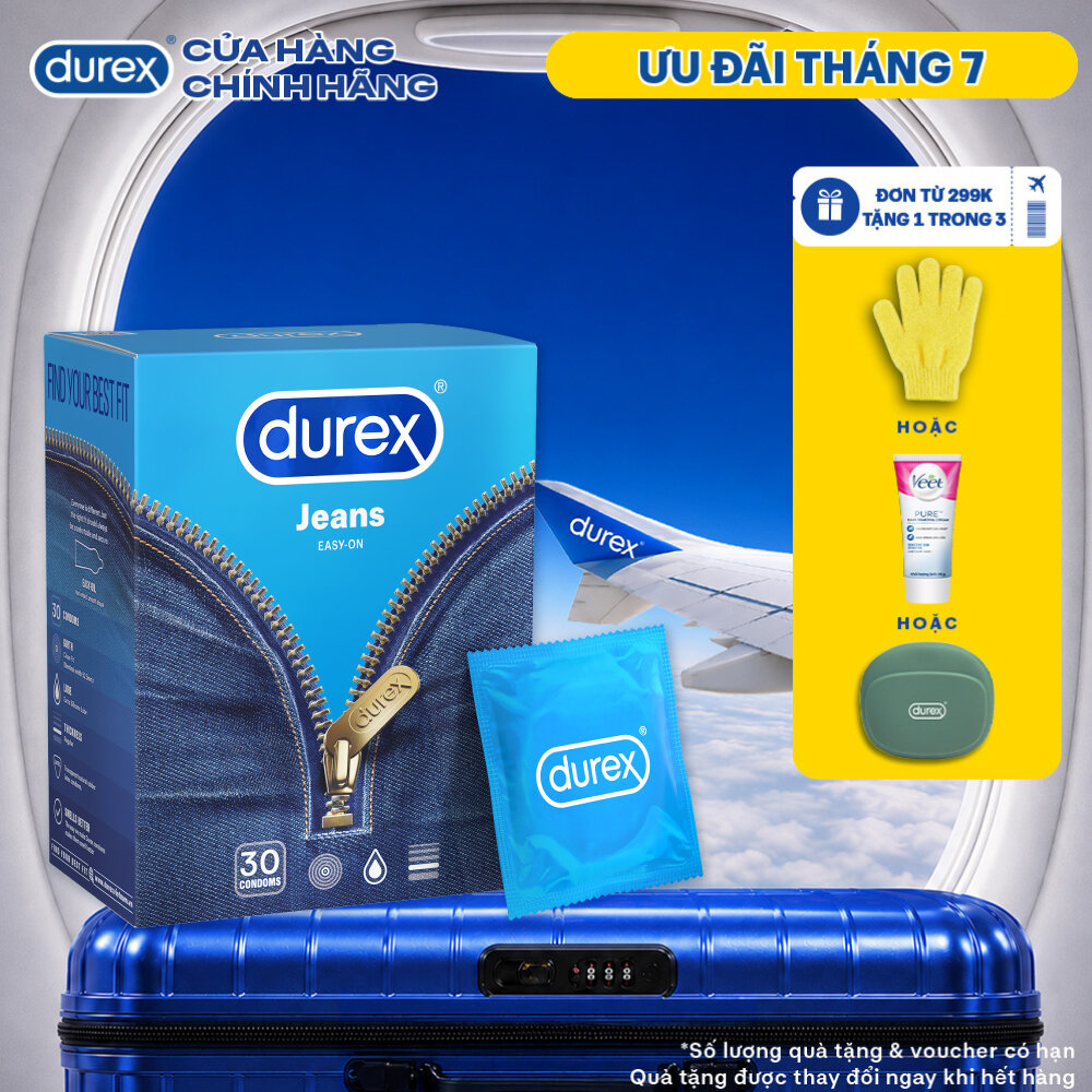 [ĐỘC QUYỀN] Bao cao su Durex Jeans cơ bản, bôi trơn, size 52.5mm, hộp 30 bao