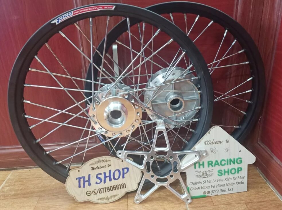 Bánh căm raider Satria niềng yoko kèm lòng CNC xài đĩa Zin đã rút căm sẵn gắn như zin không chế