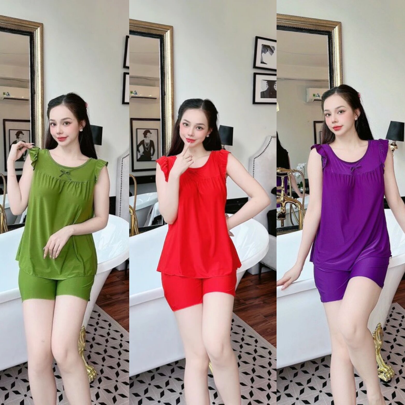 Đồ bộ ngủ tay ngắn mặc nhà thun lạnh giá sale - M11
