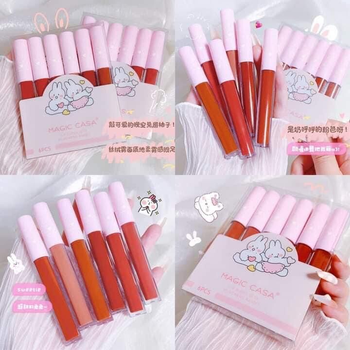 Set Son Tint Magic Casa Thỏ Hồng 6 cây bền màu lâu trồi