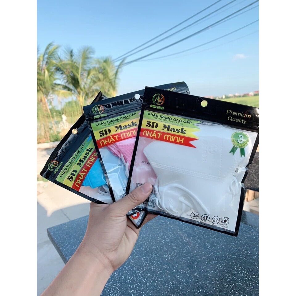 Set 50-100 cái khẩu trang 5D Nhật Minh 3 lớp quai đeo co giãn tốt