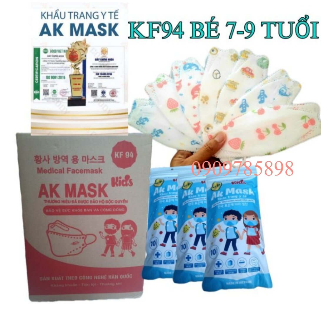 Bịch 10 cái Khẩu trang trẻ em, Ak Mask 4 lớp, phù hợp cho bé 7-8-9 tuổi