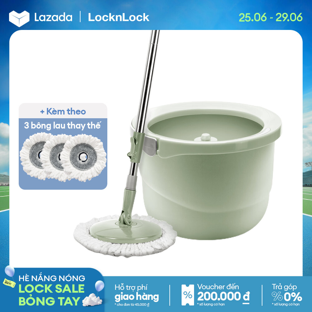 Bộ cây lau nhà vắt tự động mini Lock&Lock ETM498MITS2 - Màu xanh mint - Nhựa PP cao cấp - Thép không gỉ - Tặng 3 miếng bông lau thay thế