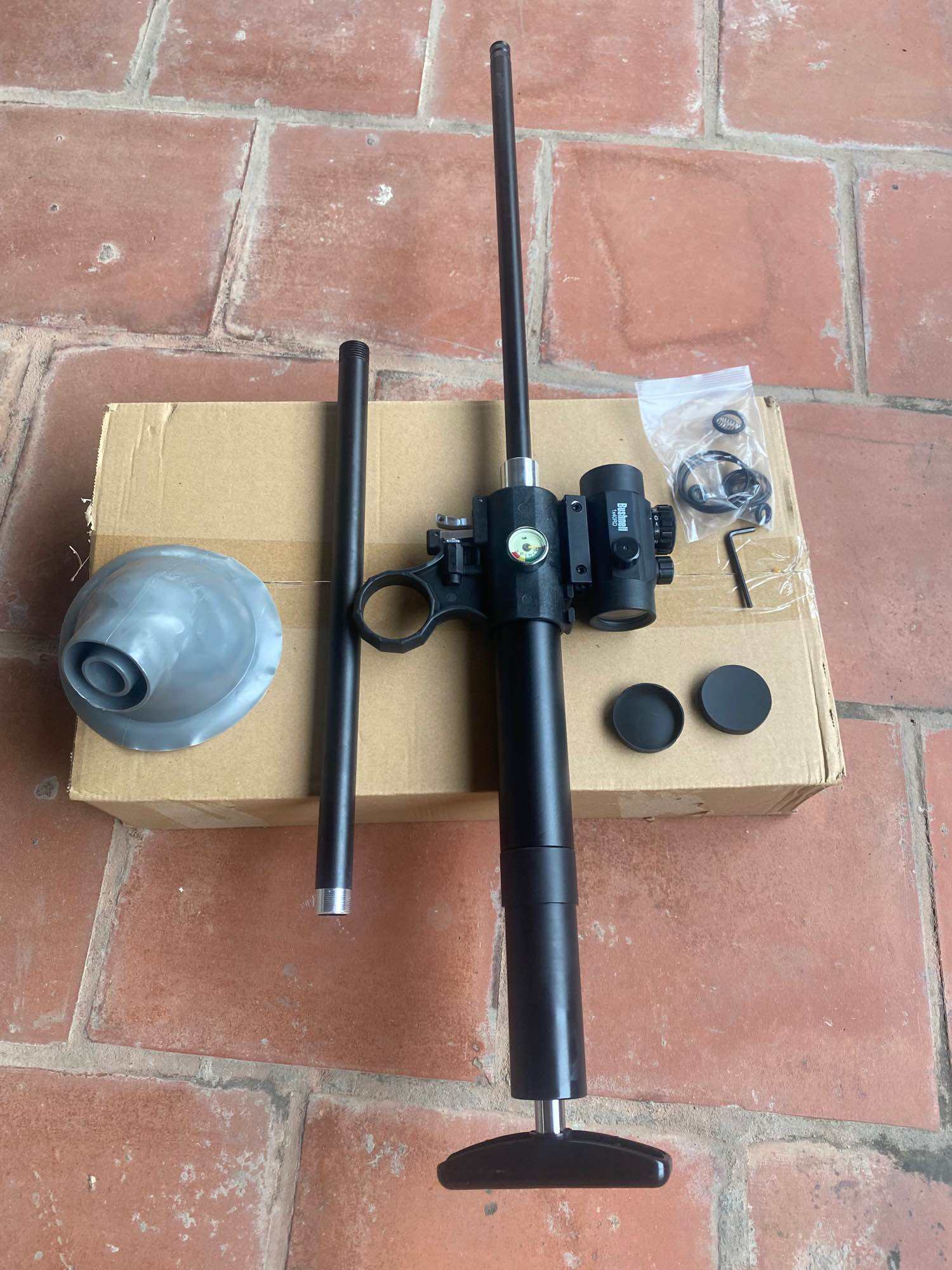 Combo súng thông bồn cầu khí nén ; ống ngắm , 2 cành 6mm , 8mm , túi bi , full phụ kiện