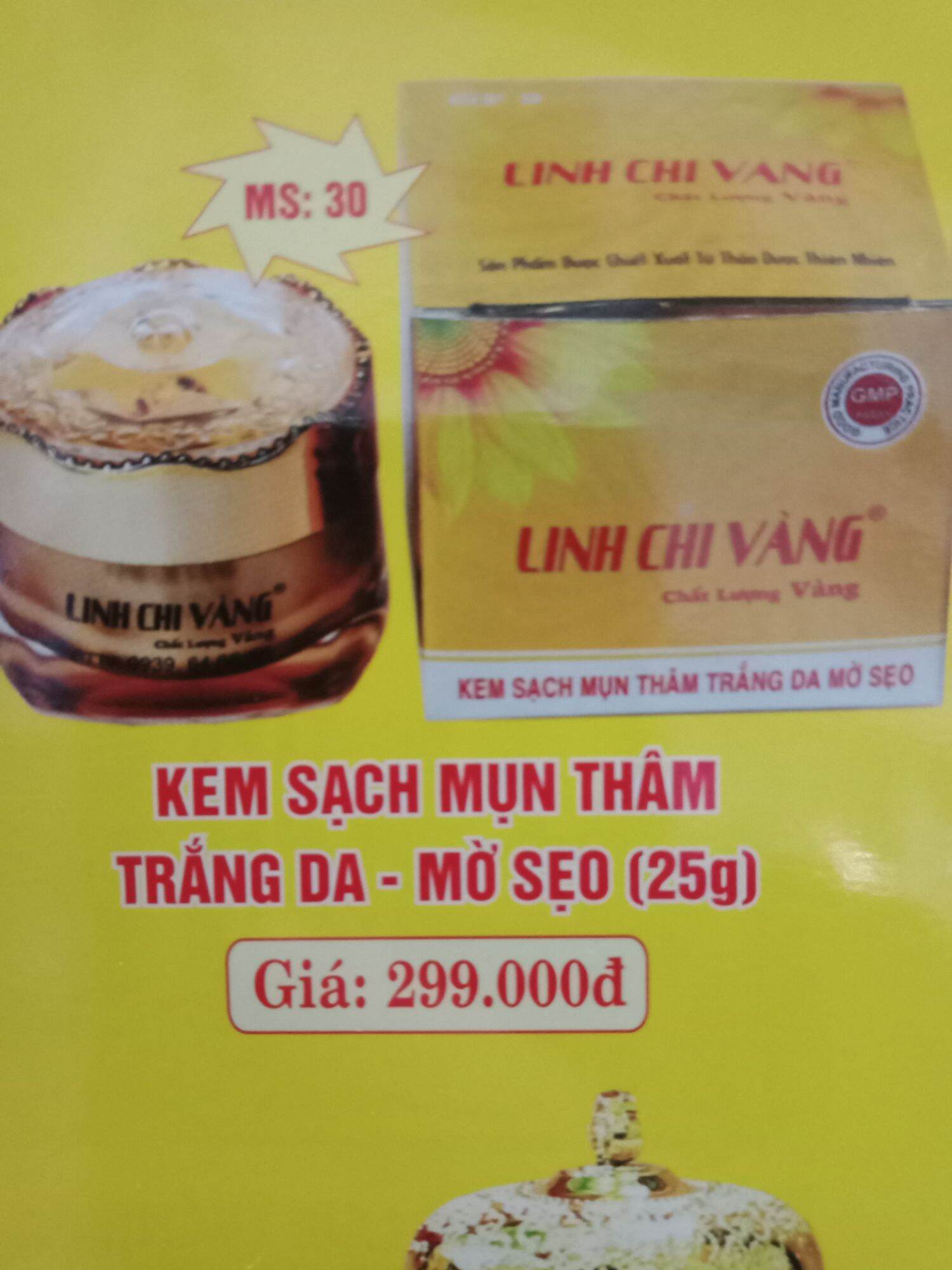 Kem linh chi vàng mụn thâm trắng da mờ sẹo 25g