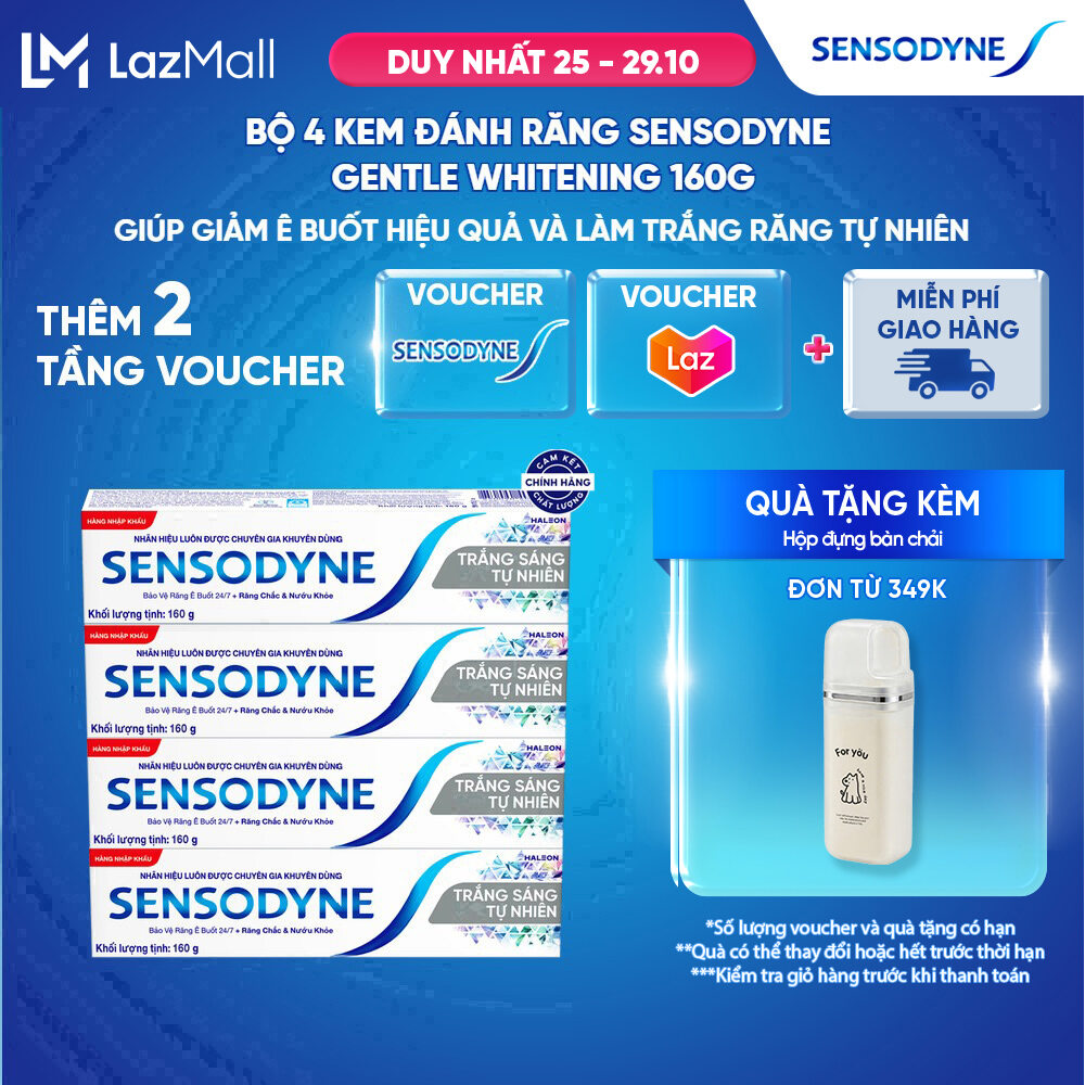 Bộ 4 Kem đánh răng SENSODYNE Gentle Whitening 160g giúp giảm ê buốt hiệu quả và làm trắng răng tự nhiên