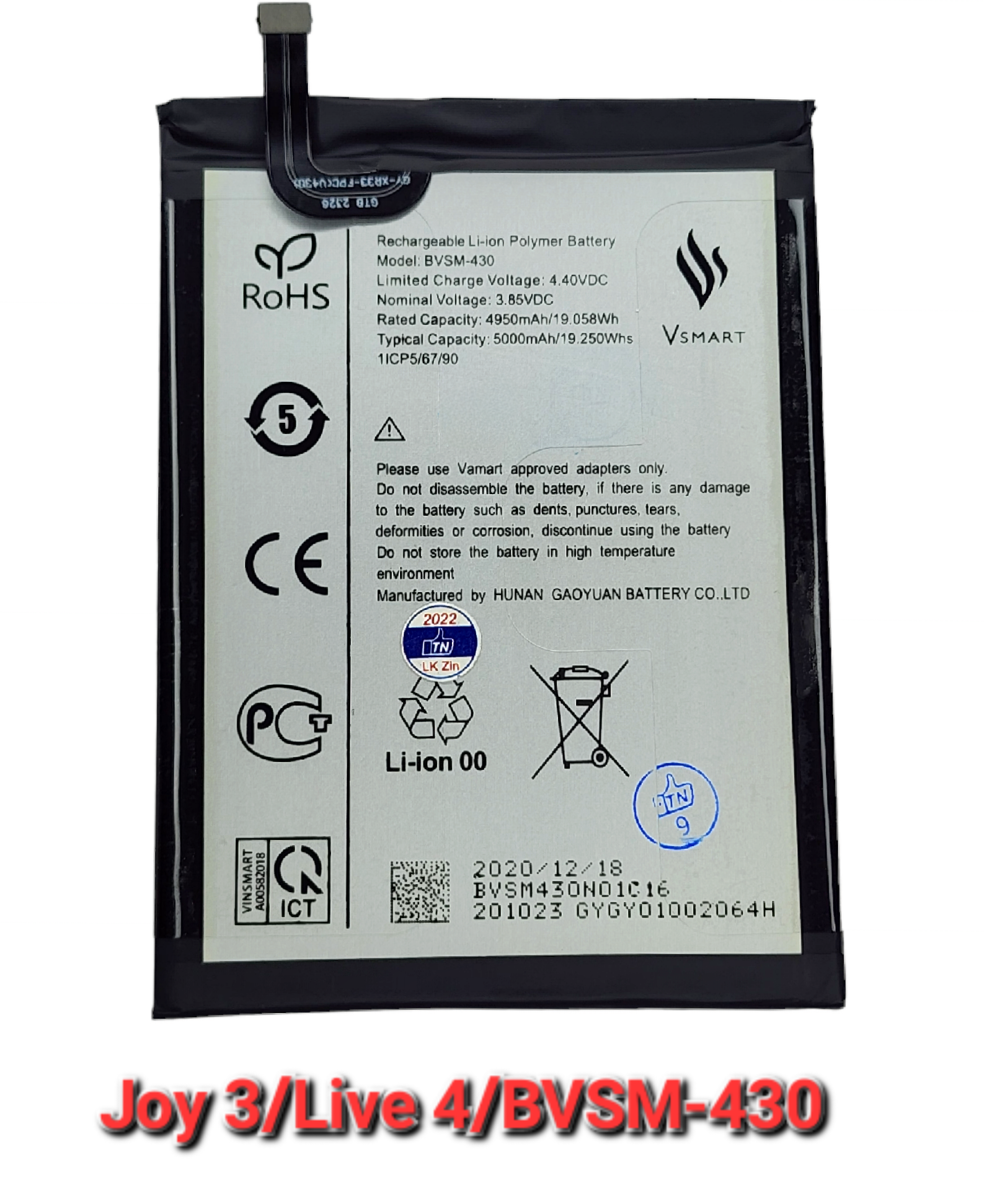 Pin vsmart joy 3/live 4/bvsm-430 zin hãng