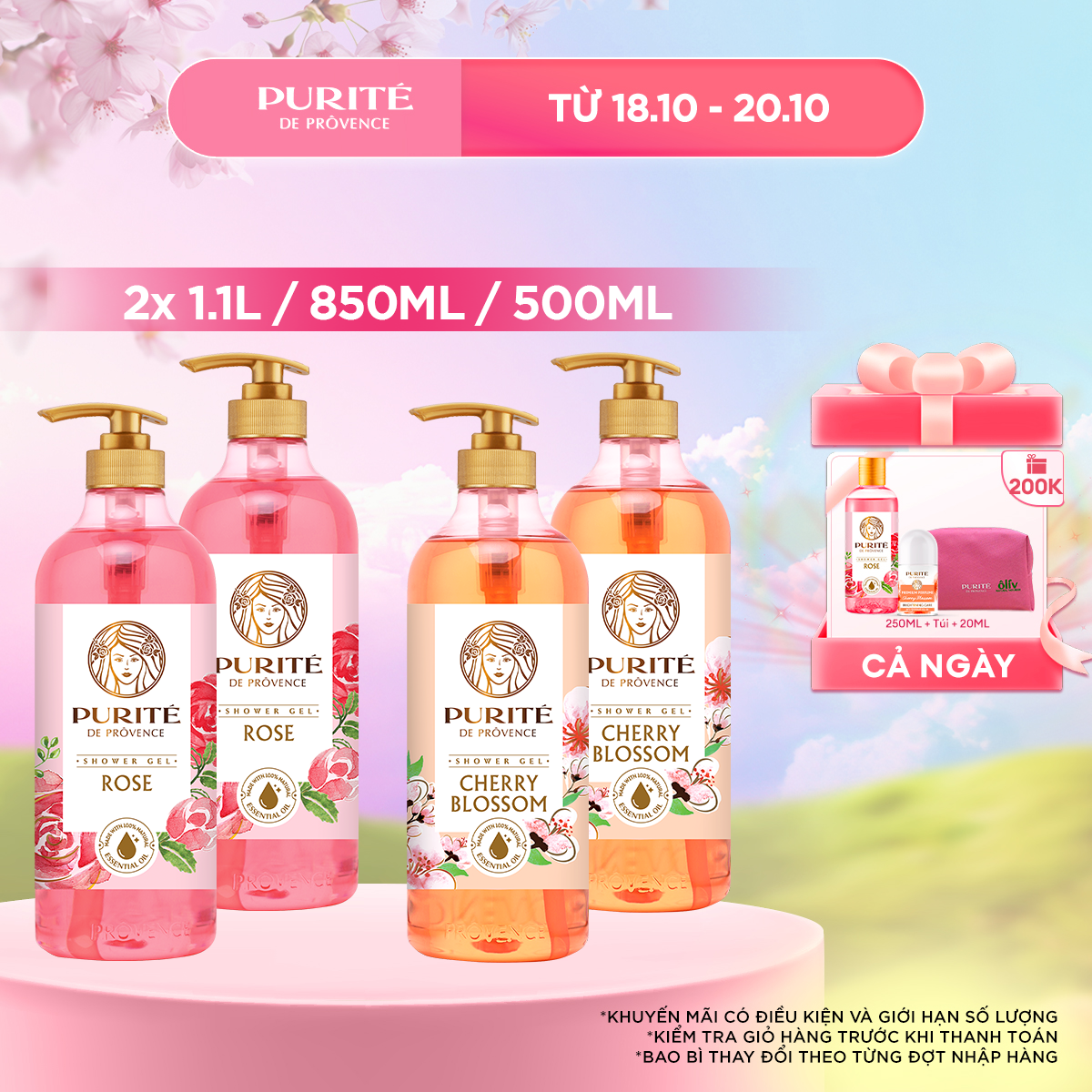Combo 2 Sữa Tắm Thiên Nhiên Purité 250MLx2 / 500MLx2 / 850MLx2 / 1.1Lx2