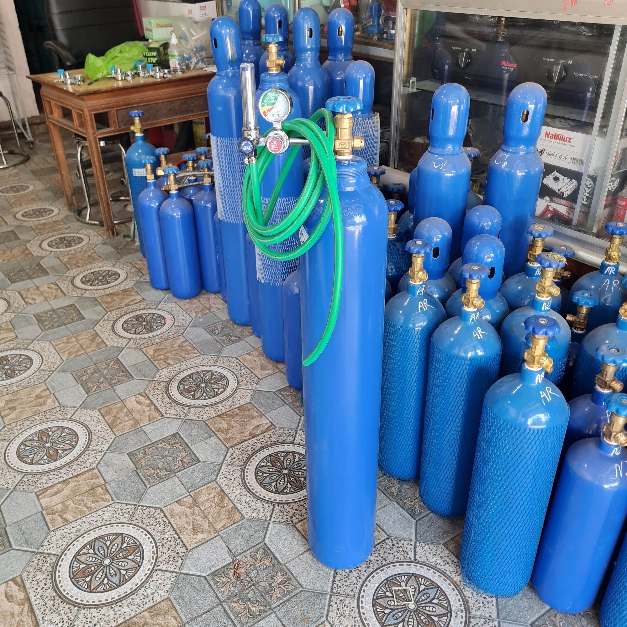 Bình khí Argon hàn Tig 10Lít trọn bộ