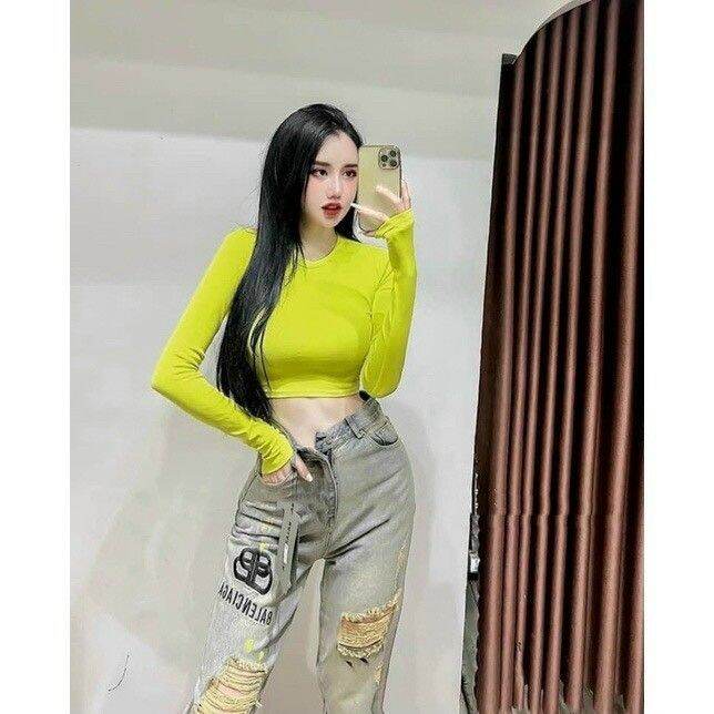 ÁO THUN TAY DÀI ÁO CROPTOP CỔ TRÒN FORM DƯỚI 47KG(C)