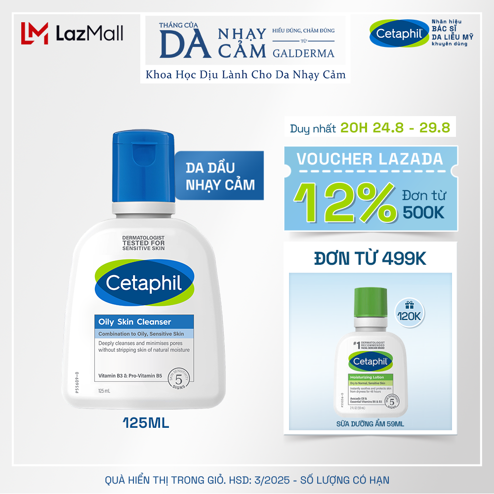 Sữa rửa mặt dịu lành cho da dầu nhạy cảm cetaphil oily skin cleanser 125ml