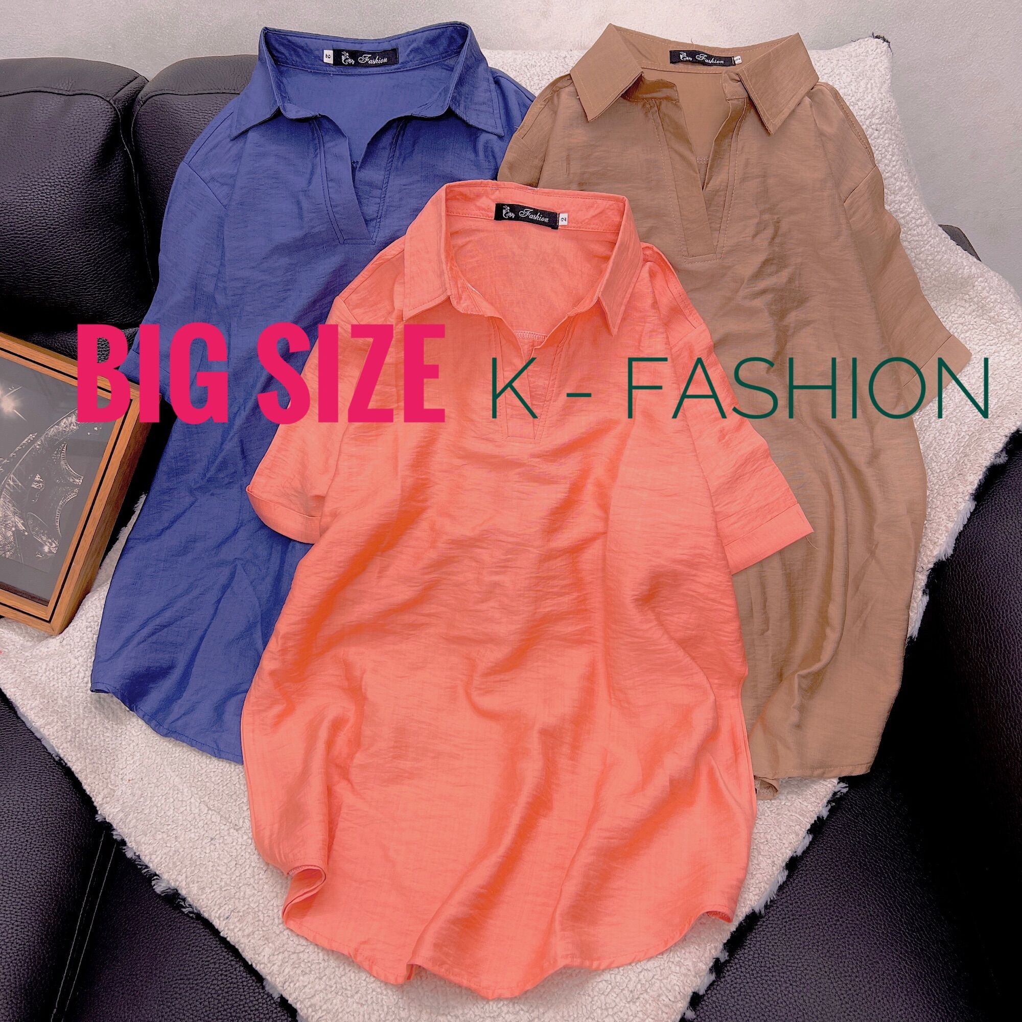 Áo sơ mi nữ - cổ v sơ mi tay ngắn đũi - big size - đủ size
