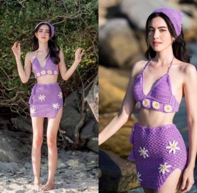 Bikini len móc kèm khăn