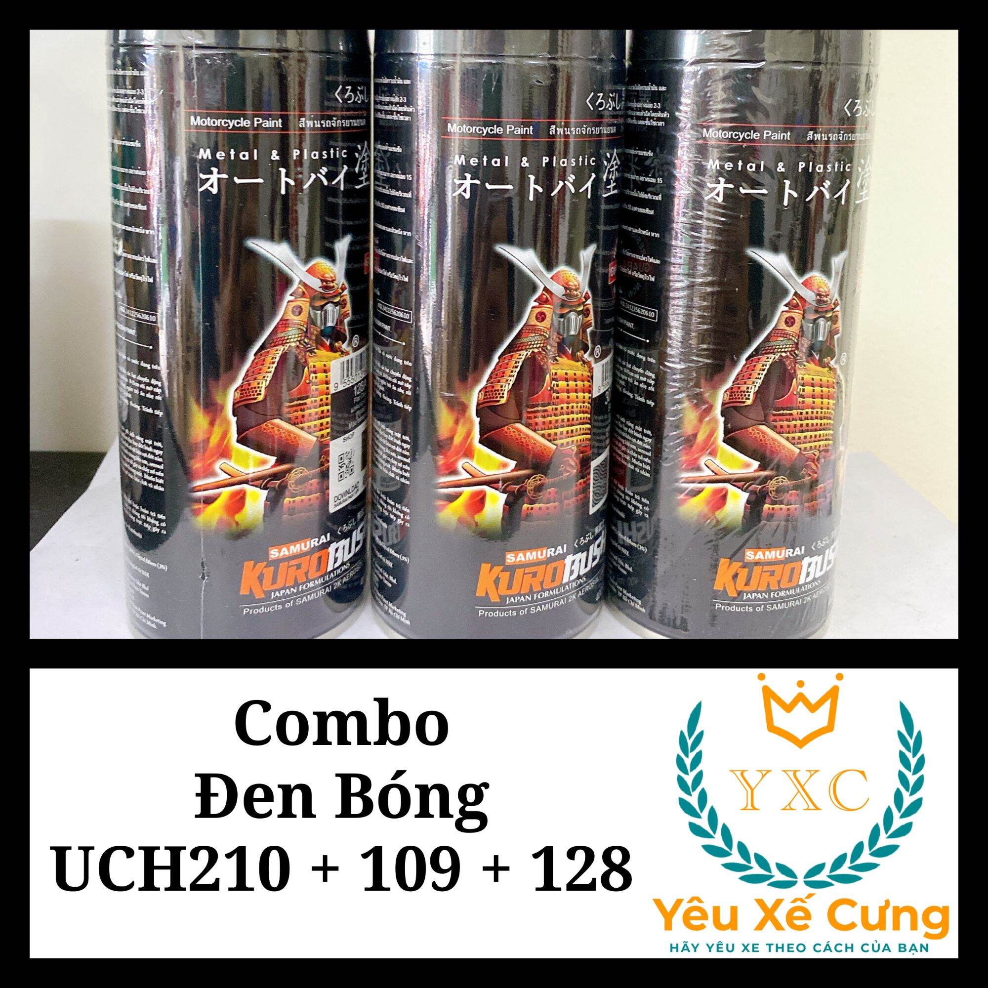 _ uch210 + 109 + 128 _ combo màu đen bóng phủ 128 _ chai sơn sịt xe máy samurai