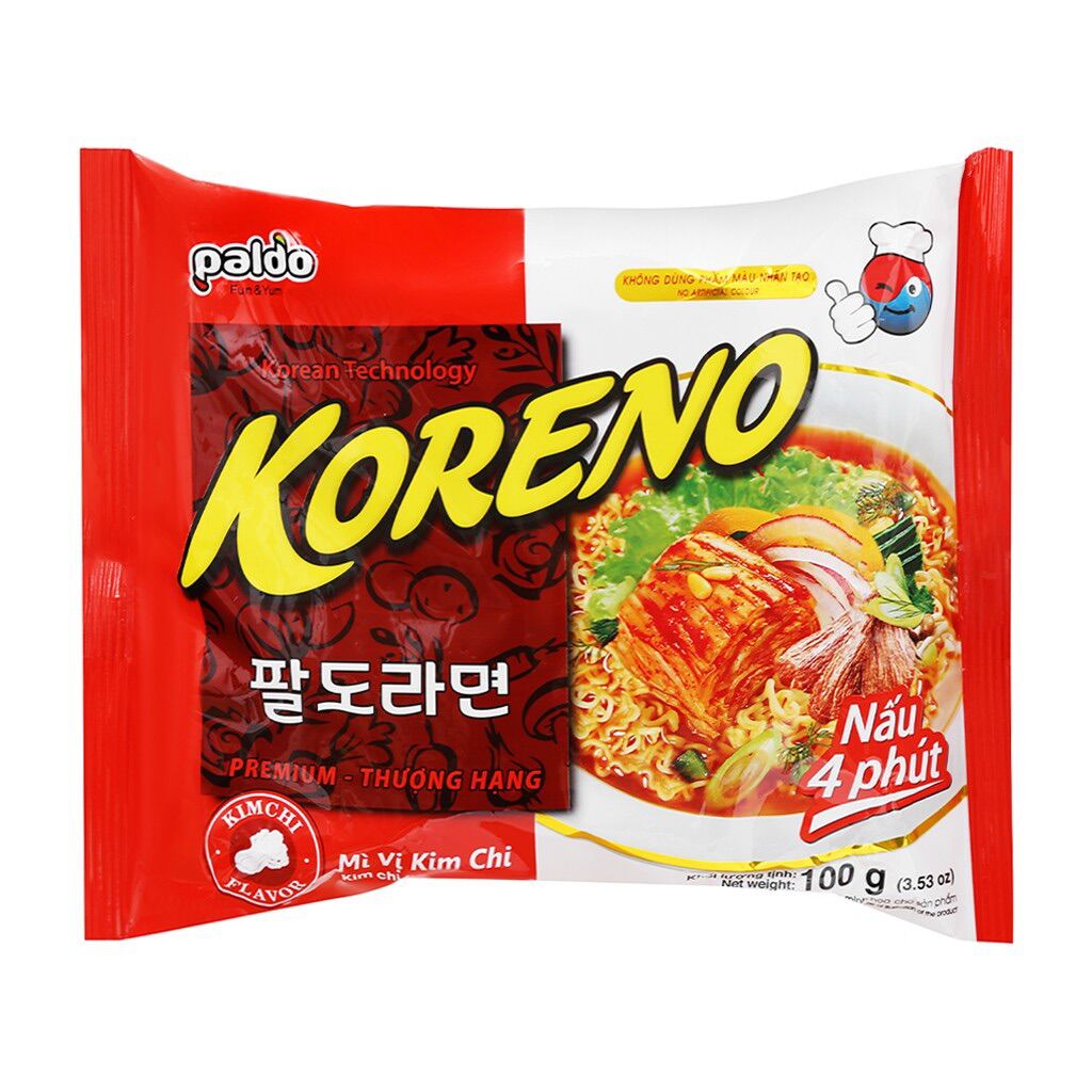 [ Thùng 24 Gói ] - Mì Koreno 100gr Đủ Vị ( Kimchi , Bò Cay , Tôm , Gà , Bò ) - Mì Ăn Liền Hàn Quốc Koreno
