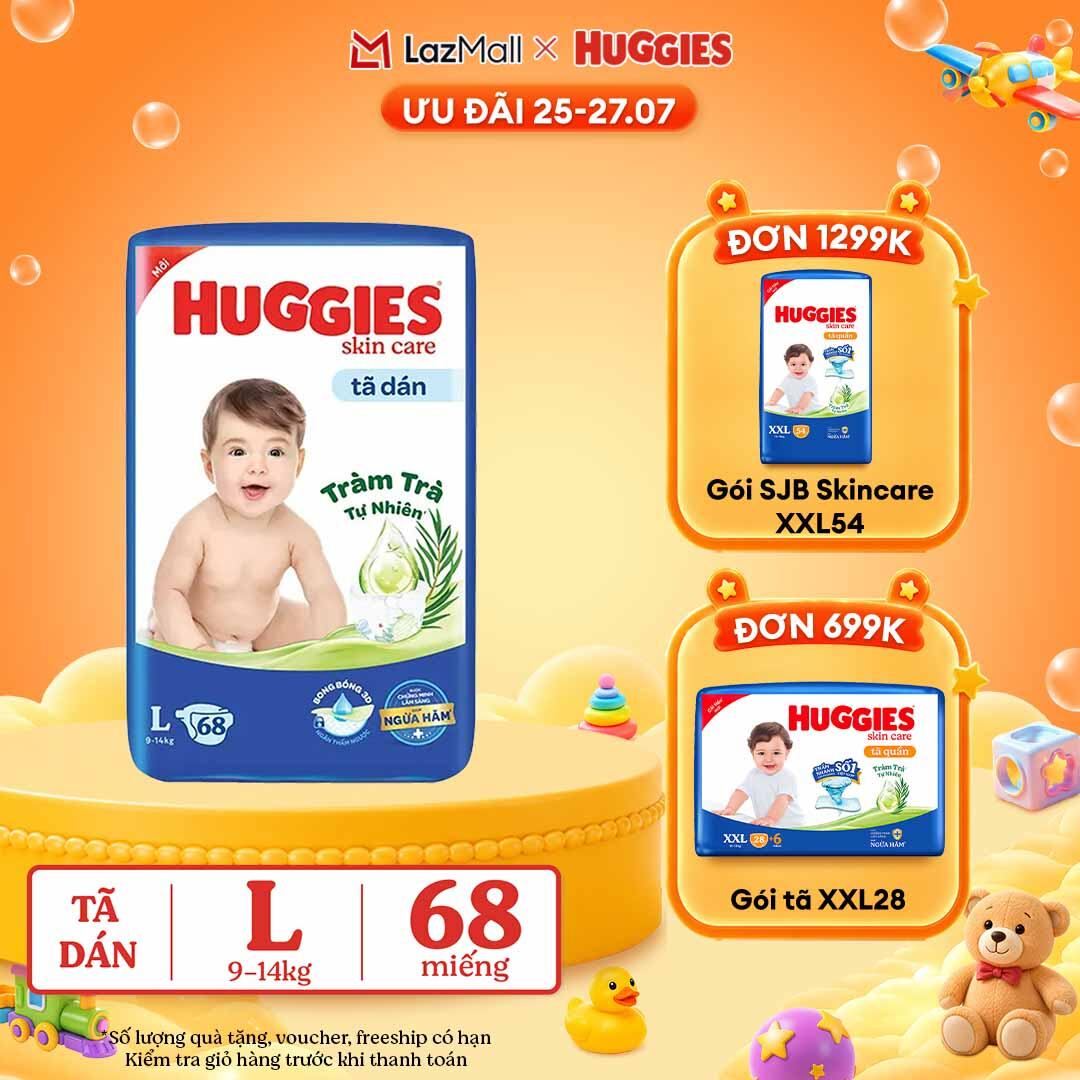 [25-29.7 GIẢM THÊM 90K]  Tã dán Huggies Skincare Super Jumbo L68