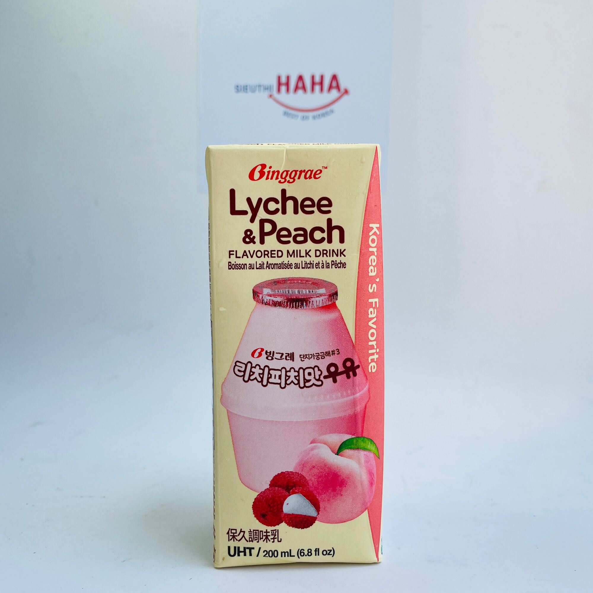 Sữa vải đào hàn quốc BINGGRAE LYCHEE & PEACH FLAVORED UHT MILK 200ml