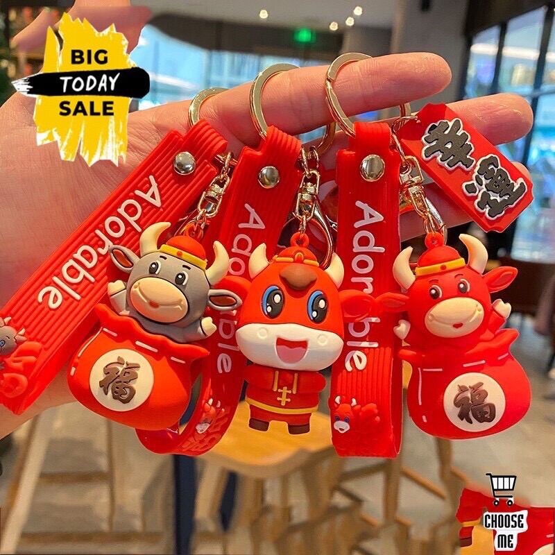 Móc khoá trâu đỏ siêu kute may mắn