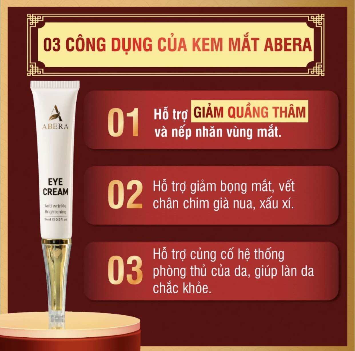 m Mắt Abera, Giúp Giảm Thâm Mắt, Bọng mắt, Nếp Nhăn Vùng Mắt, Làm Cho Vùng Da Mắt Sáng Mịn Và Đều màu