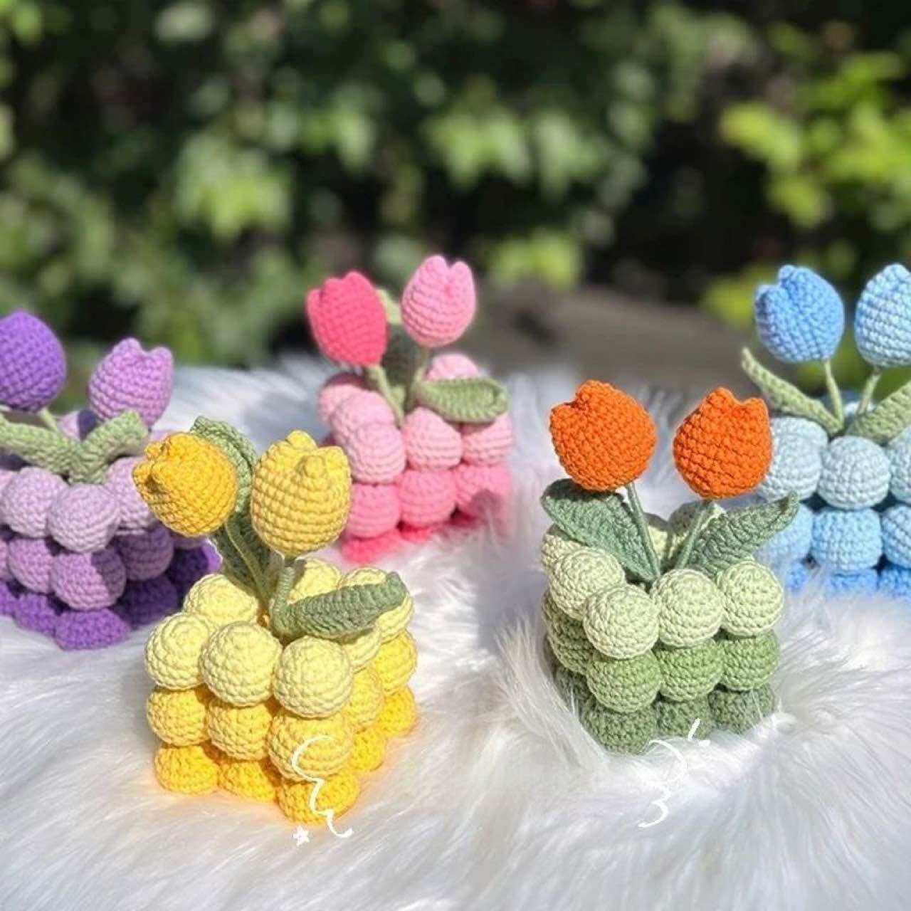 Chậu hoa len tulip siêu xinh decor nhà cửa, quà tặng ý nghĩa