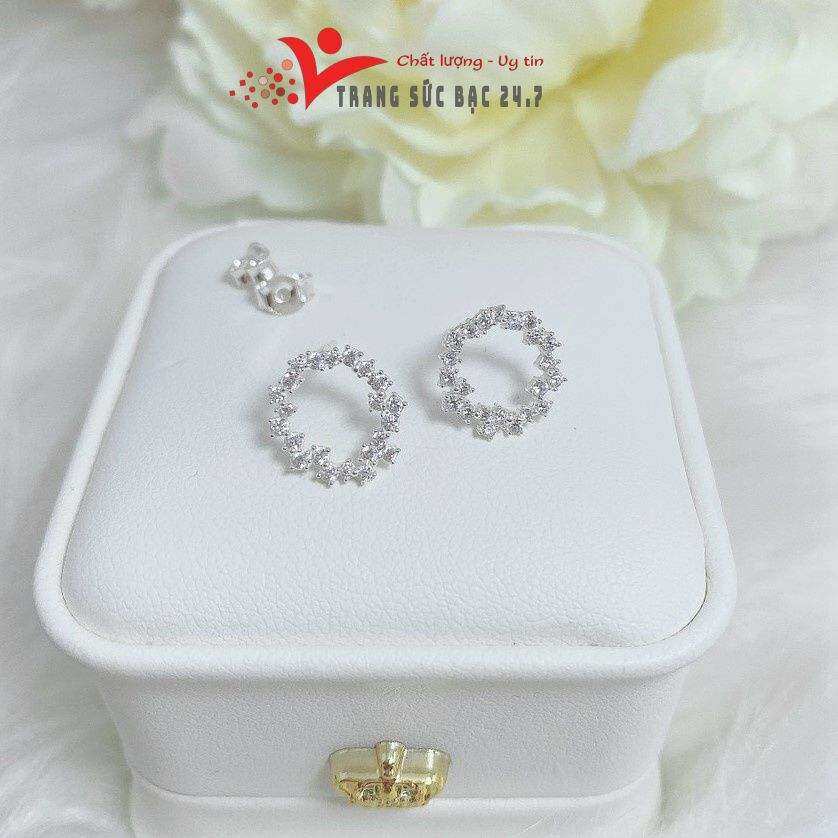 BÔNG TAI BẠC TA HỌA TIẾT HOA TRÒN