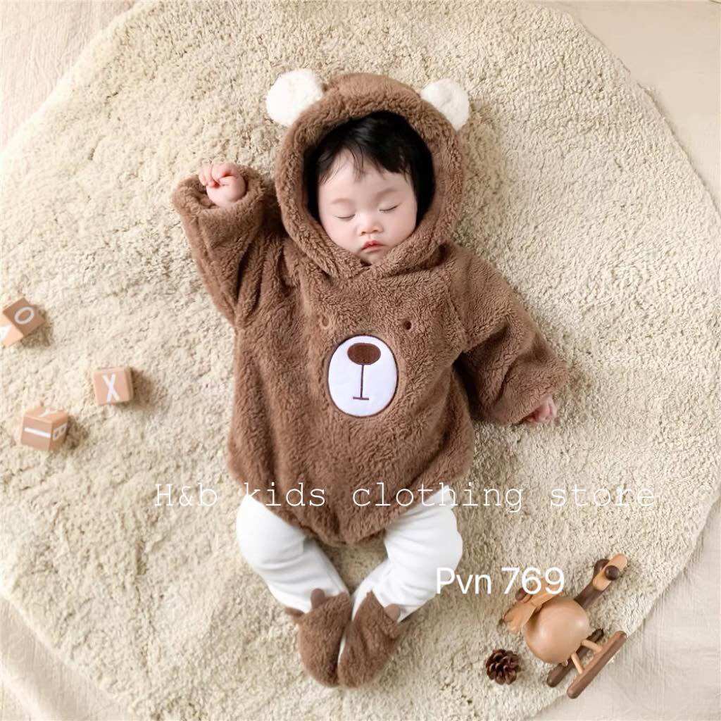 Body lông gấu kèm quần tất cho bé yêu mặc mùa đông