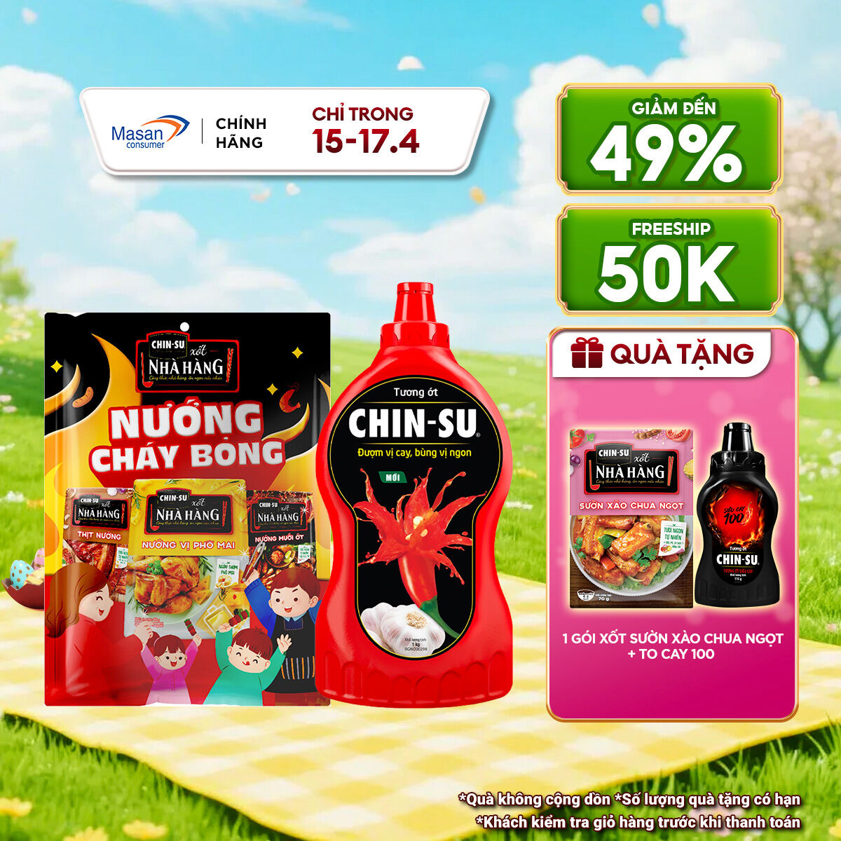 Combo xốt CHIN-SU nướng cháy bỏng (1túi xốt Thịt nướng mới 80gr + 1túi xốt nướng muối ớt 80gr + 1túi xốt nướng phô mai 80gr) + Tương ớt Chin-su 1kg