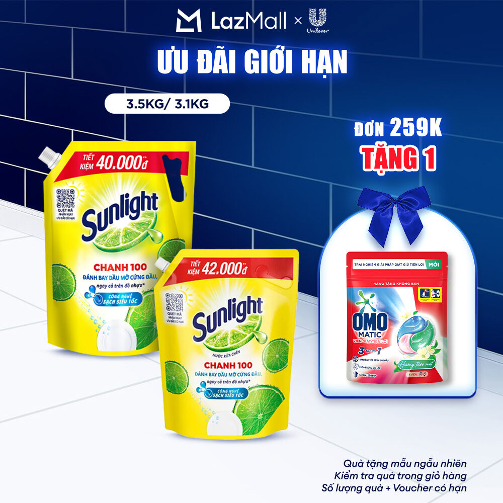  Nước Rửa Chén Bát Sunlight Chanh 100 Sạch Nhanh Xả Bọt Nhanh Rửa Sạch Dầu Mỡ | Túi 3.5KG 3.1KG 