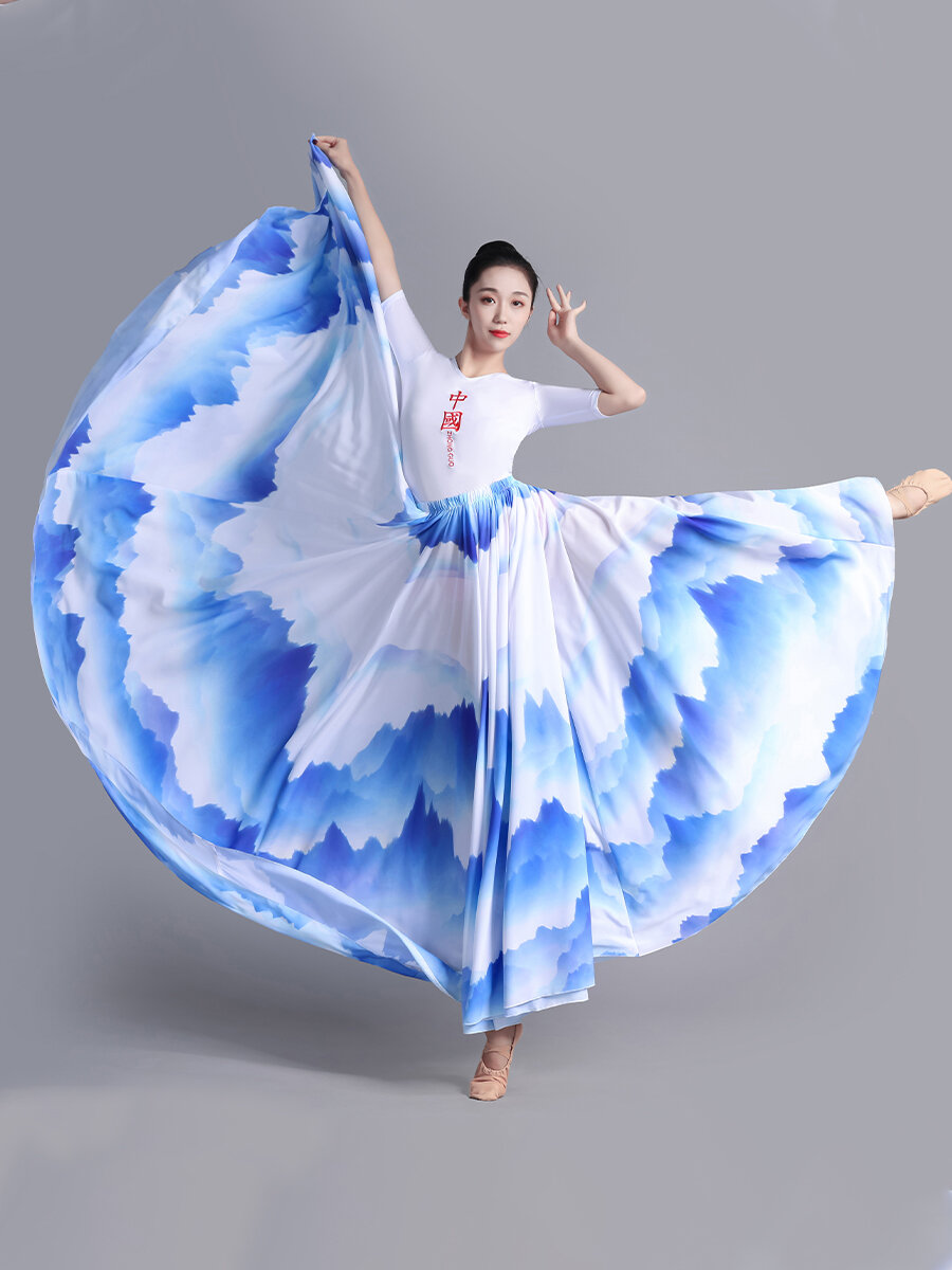 Váy Nửa Thân Cổ Điển Dân Tộc Múa Hiện Đại Váy Tập Luyện Sân Khấu Váy Xòe 720 Độ Váy Mùa Hè Cho Nữ