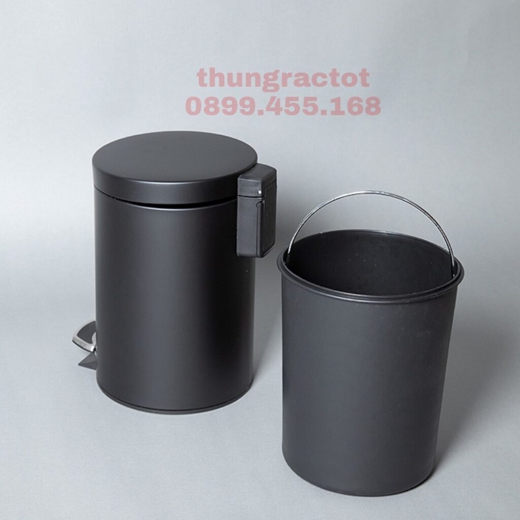 Thùng rác inox đạp chân 5l đen