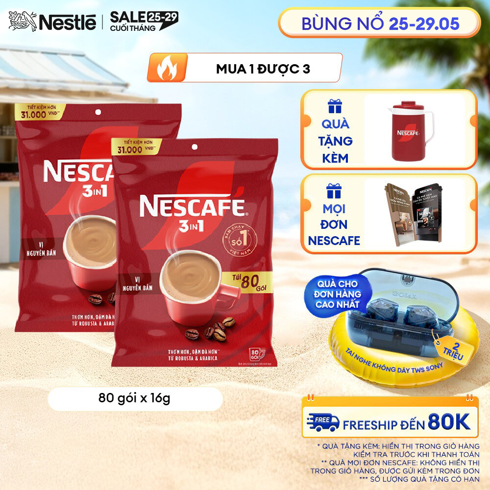 Combo 2 Bịch Cà phê Hòa tan NESCAFÉ VỊ NGUYÊN BẢN 80 gói Đậm Thơm Hoàn Hảo