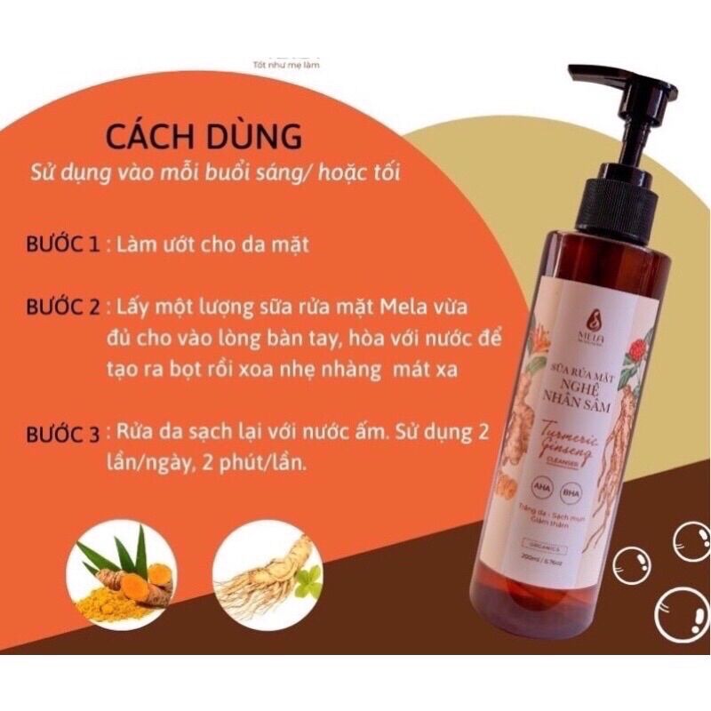 Sữa Rửa Mặt Nghệ Nhân Sâm MELA Sáng Da Sạch Mụn Bớt Thâm