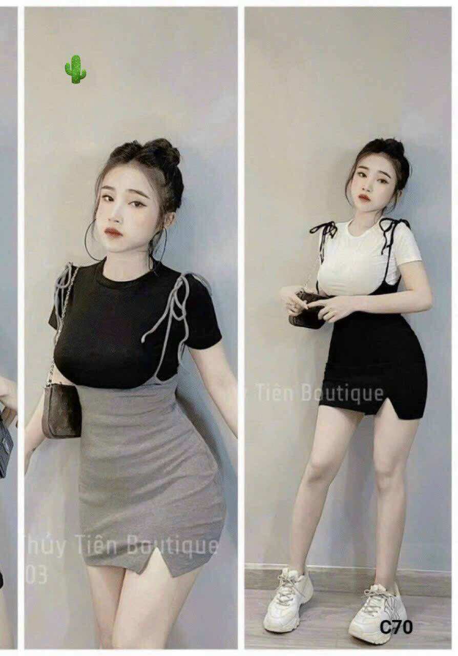 Set yếm xẻ kèm áo thun siêu đẹp SET09
