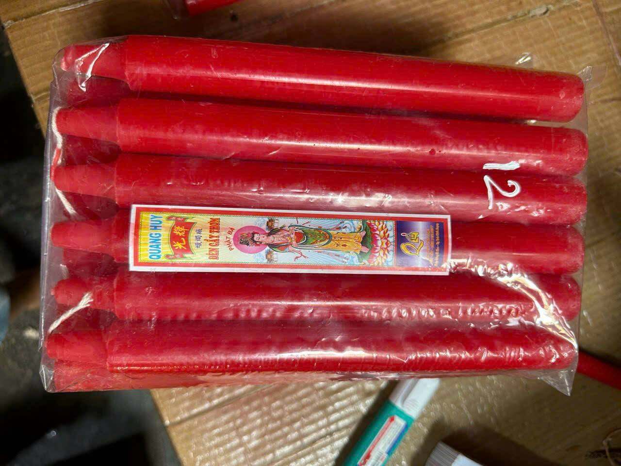 Đèn cầy ký size lớn túi 12 cây/Nến thắp sáng màu đỏ