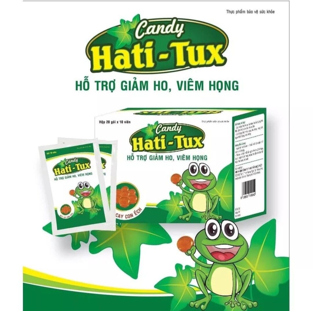 Bán lẻ 2gói Kẹo NGậm ho Hati tux con ếch.Vị the mát