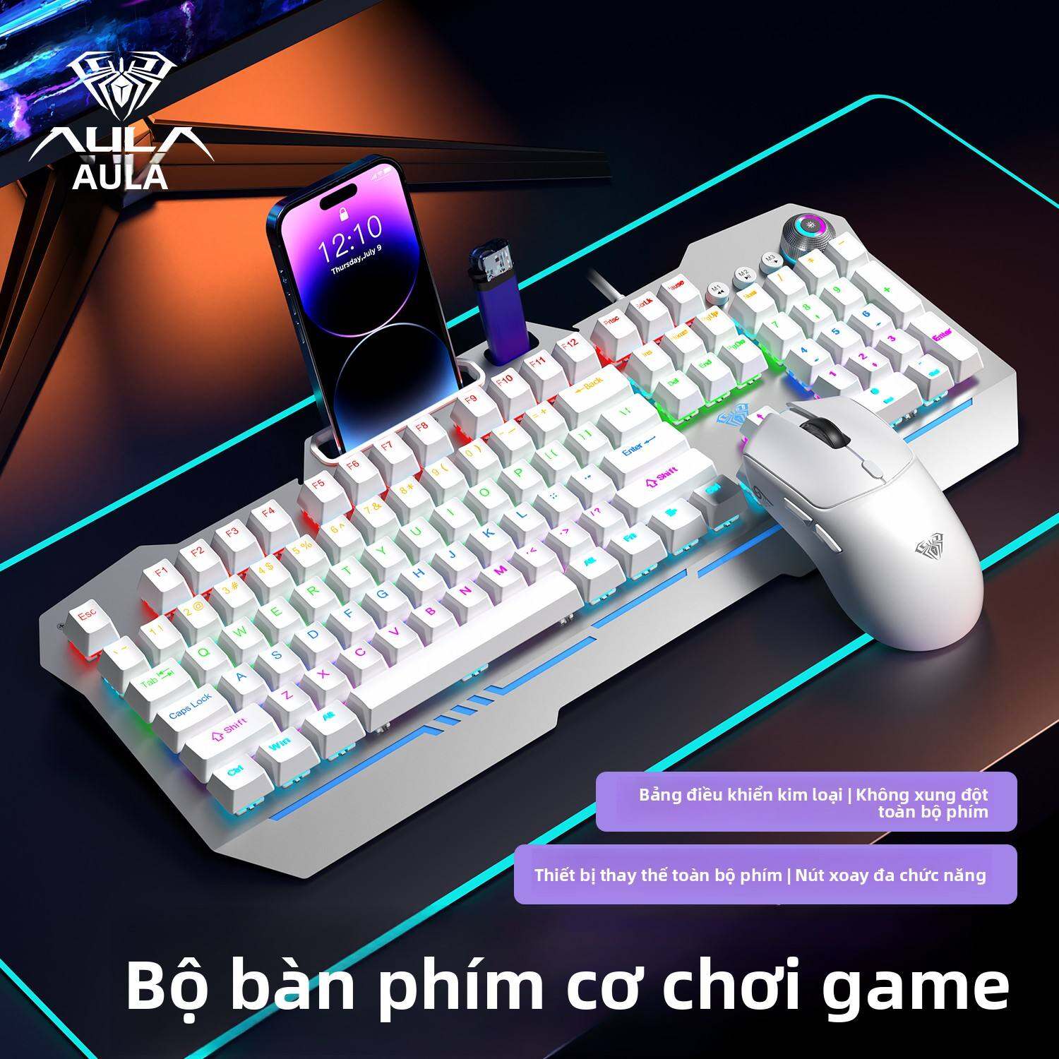 AULA | Bộ Bàn Phím Cơ Hot-Swap và Chuột Gaming, Thiết Kế Thời Trang, Chuột Công Thái Học, Tùy Chọn Công Tắc (Trà/Xanh), Tương Thích Rộng Rãi Cho Gaming và Văn Phòng