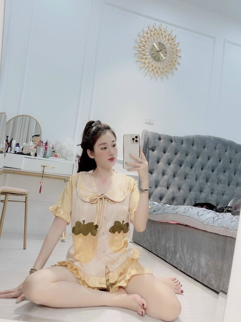 [ Ảnh Thật ] Bộ Ngủ Pijama Lụa Cổ Bèo Dâu