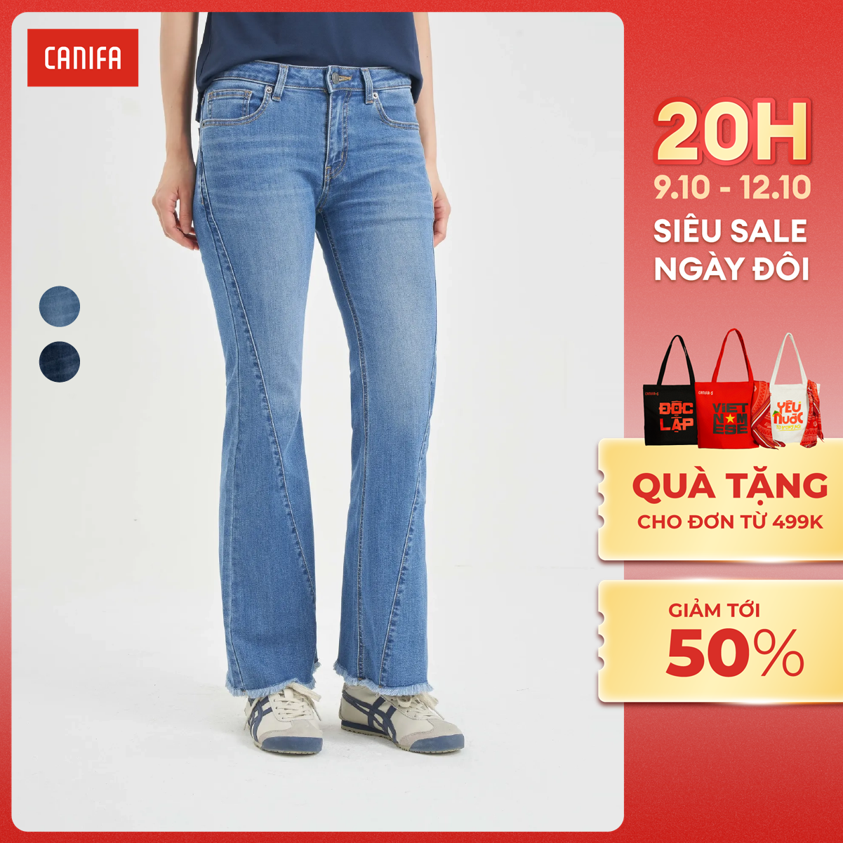 [20H 9-12.10 VOUCHER TỚI 500K] Quần jeans nữ ống loe CANIFA 6BJ24S003