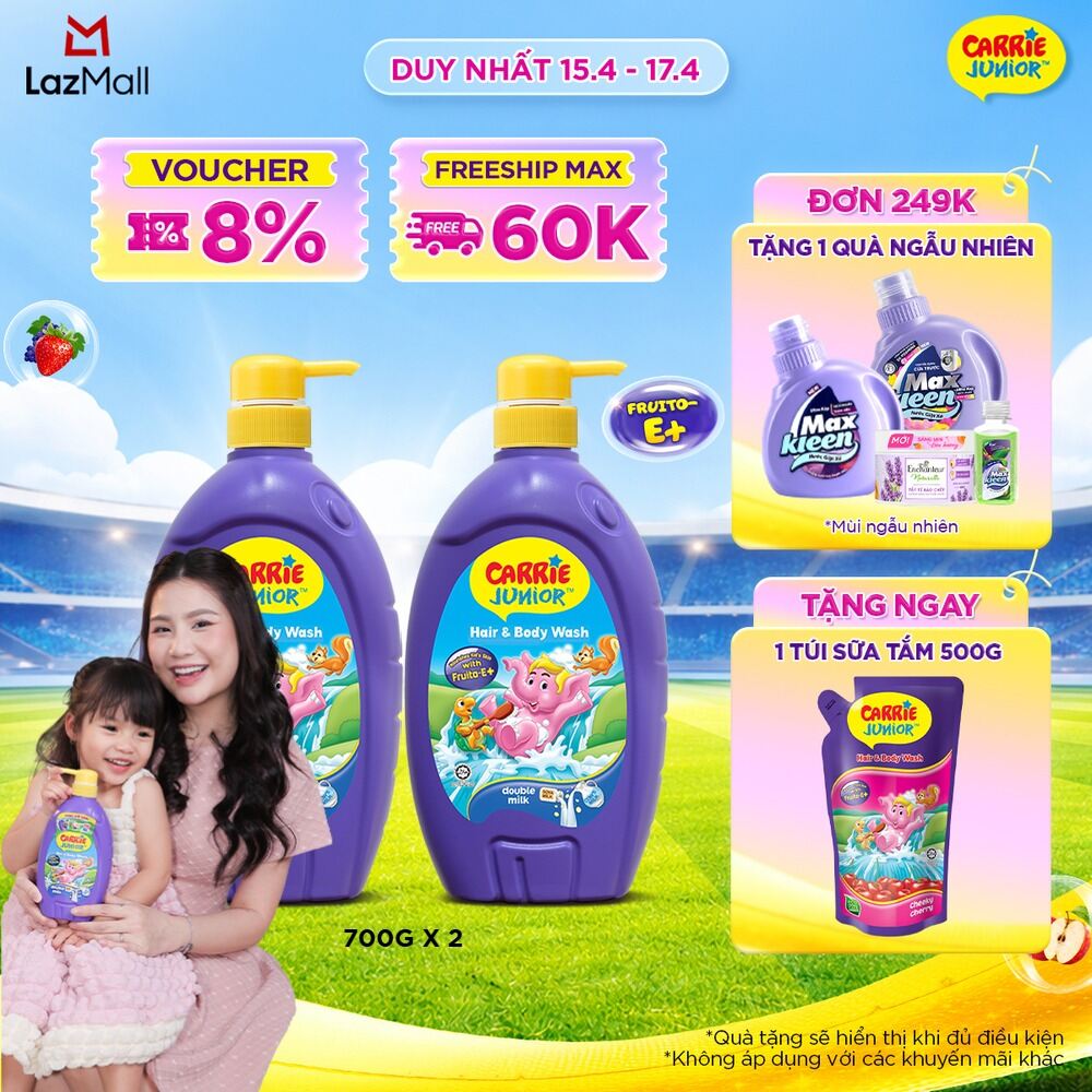 Combo 2 Sữa Tắm Gội cho bé Carrie Junior chiết xuất trái cây thiên nhiên Hương Tinh Chất Sữa(700g/chai)