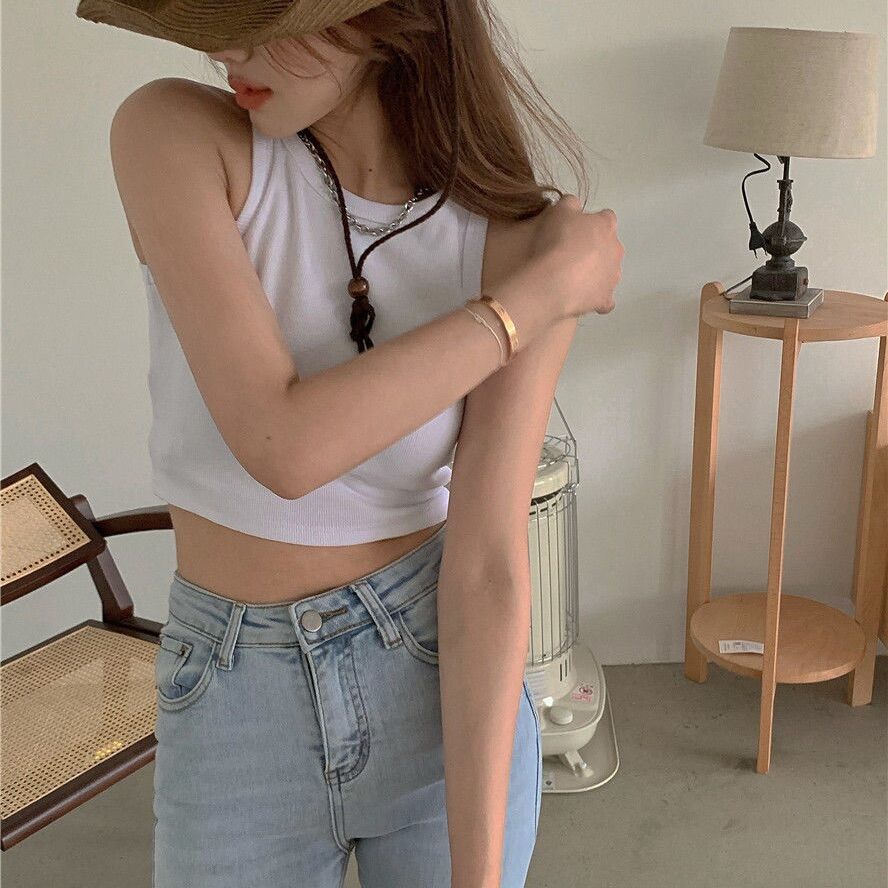 Áo croptop ba lỗ body kiểu dáng basic chất liệu len tăm